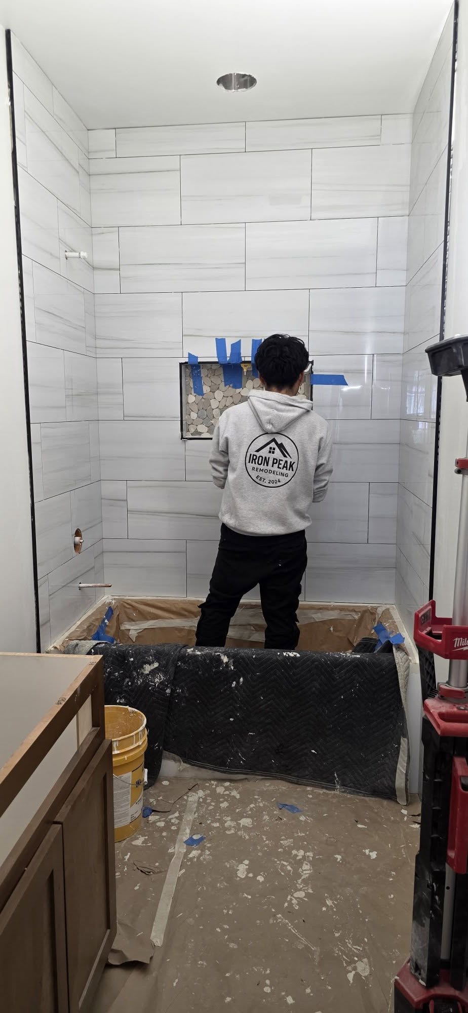 Shower tile work in progress